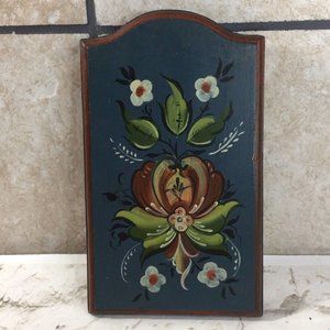 Wood Decor Sign Tole Paint Wall Art Floral Print‎ Blue Green Red 10” X 6”
